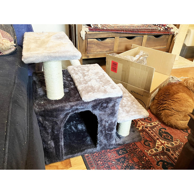 3-Step Pet Stairs with Cat Condo & Sisal Scratching Posts, Multifunctional Pet Steps for Small Dogs & Cats
