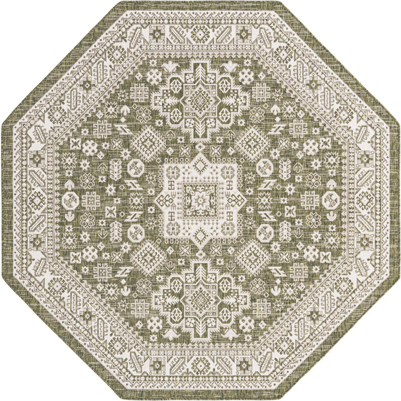 Outdoor Chand Area Rug Ivory-Green Color, Octagon 7'10"
