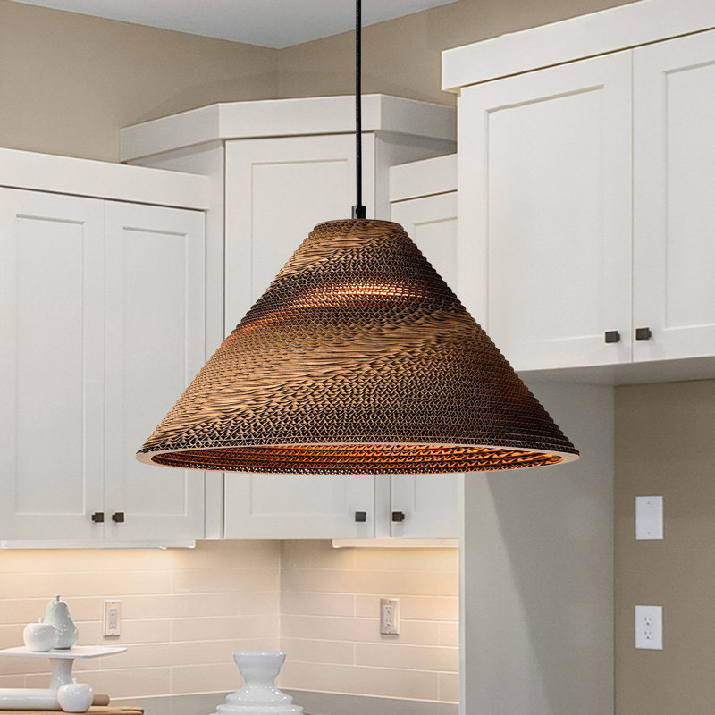 Luminaire suspendu 1 lumière brun naturel avec abat-jour en carton de style nordique pour table de salle à manger, sans ampoules incluses