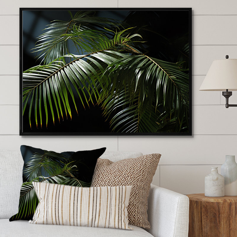 Palmiers symphonie I - impressions murales florales, H 12 po x l 20 po x P 1 po, Cadre flottant noir