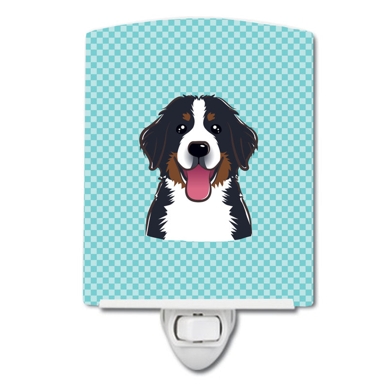 Checkerboard Wirehaired Dachshund Ceramic Night Light, Blue, Bernese Mountain Dog