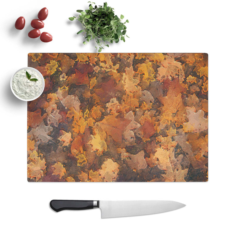 Glass Fallen Leaves in Abstract Chopping Board, 39 cm W x 28.5 cm L