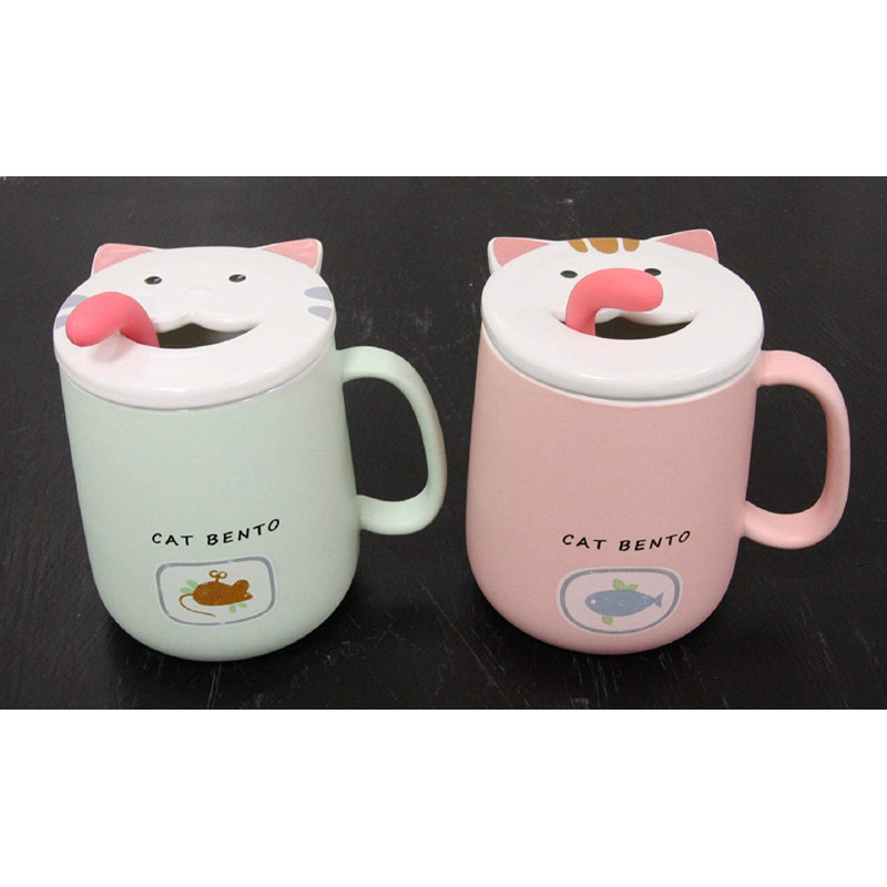 Ensemble de grande tasse à café 2 pièces fantaisiste kitty chat bento Clermonte