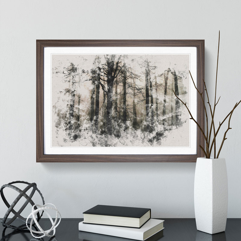 Sunlight Forest Vol.5 Watercolour - Picture Frame Graphic Art, 65cm H x 90cm W x 2cm D, Walnut