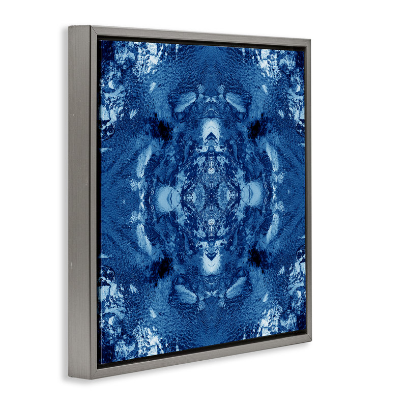 Cadre flottant bleu et blanc par El Perkin, Cadre flottant gris lustré, H 25 po x l 25 po