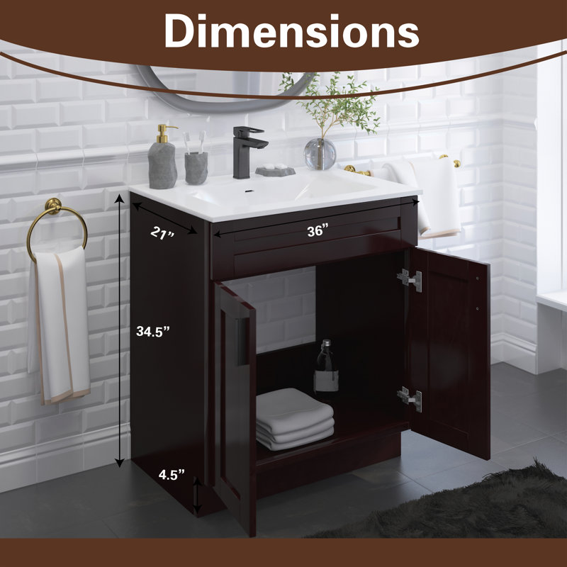 Base de meuble-lavabo simple 36 po en espresso Shaker