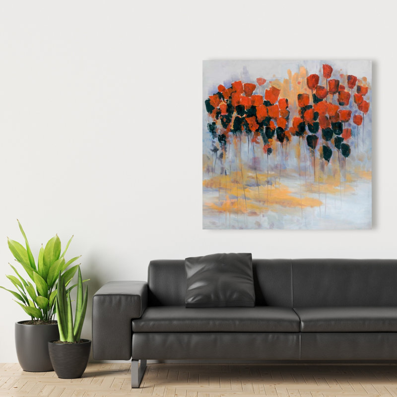 Champ de fleurs rouges - formes sur toile rouge pour la décoration intérieure