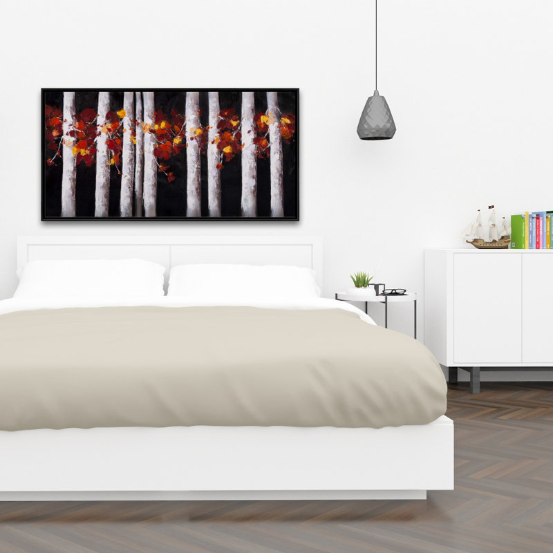 Arbres blancs avec feuilles orange - Toile avec cadre contemporain