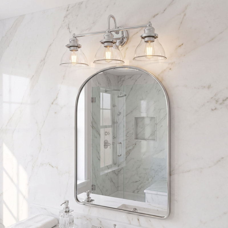 Éclairage de salle de bain à intensité variable 3 lumières Carney, Chrome, Verre transparent