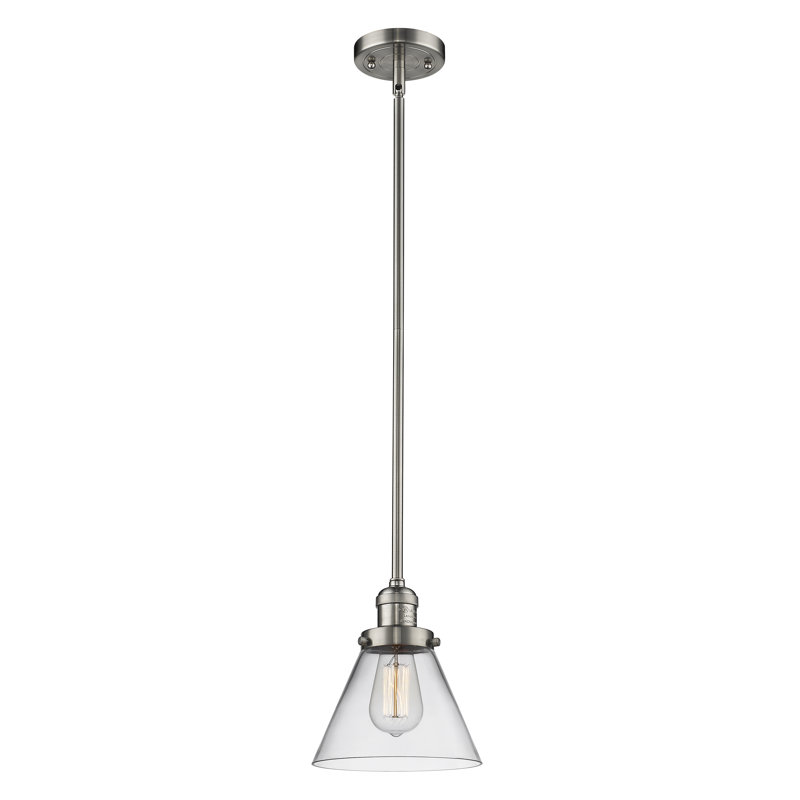 Luminaire suspendu conique à 1 lumière Mosley, Transparent, Nickel satiné brossé, Ampoule DEL 6 watts Vinage