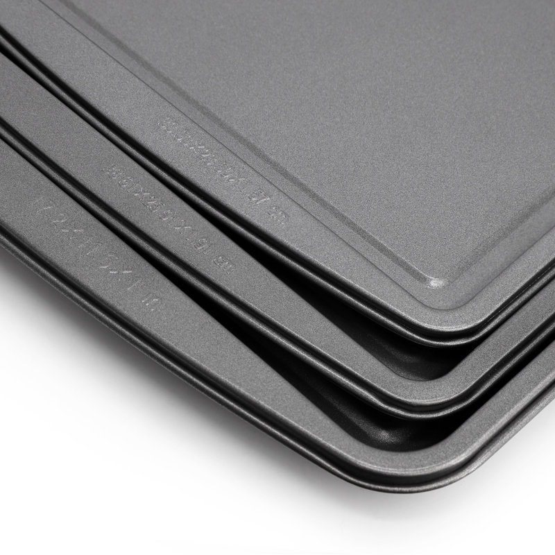 Gibson Home Love To Bake Nonstick Steel Jelly Roll 3 Piece Baking Sheet Set in Gray