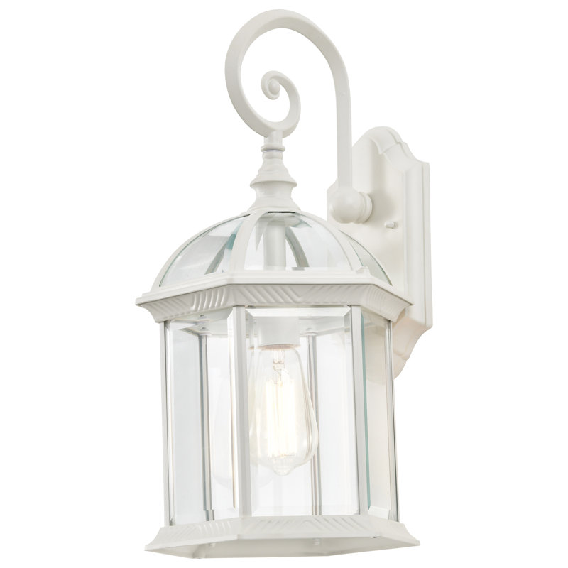 Lanterne murale d'extérieur 1 lumière Salton, Blanc / Verre biseauté transparent, H 19 po x l 9,875 po, A19