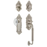 Nostalgic Warehouse Victorian Plate C Grip Handleset with Single Cylinder Deadbolt and Crystal Victorian Knob