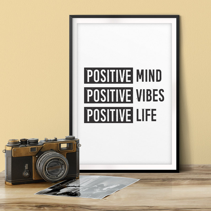 Positif, esprit positif, vibrations, vie positive - cadre photo, impression d'art textuel sur plastique
