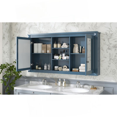 Armoire de rangement murale 55 po 2 en 1 avec tablettes réglables, charnières à fermeture en douceur, miroirs haute définition, pour meuble-lavabo, salon, rangement de chambre à coucher