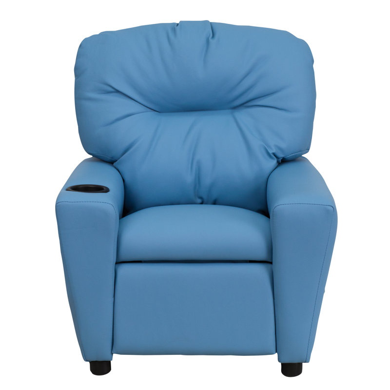 Contemporary Kids Recliner with Cup Holder, Vinyl - Light Blue