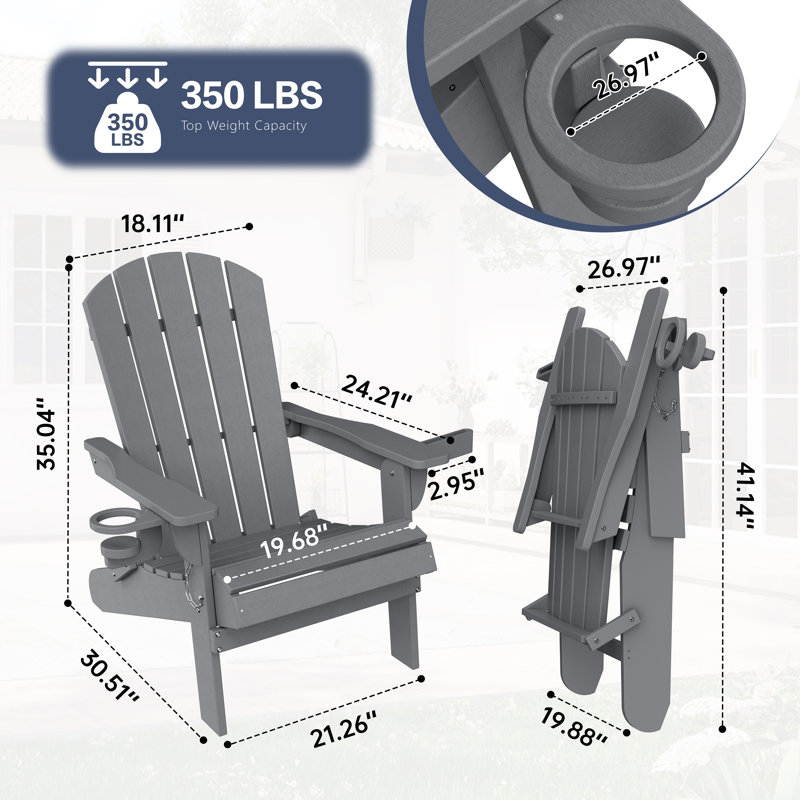  Chaise Adirondack pliante pour l'extérieur, Gris