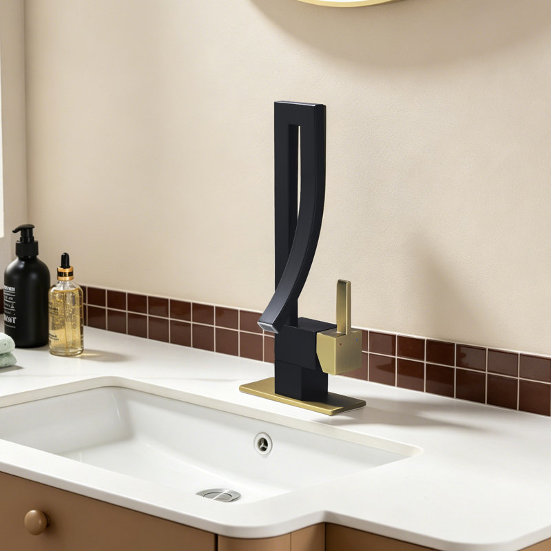 Single Handle Bathroom Faucet With Deck Plate For 1 Hole Or 3 Holes Sink, Gold/Matte Black