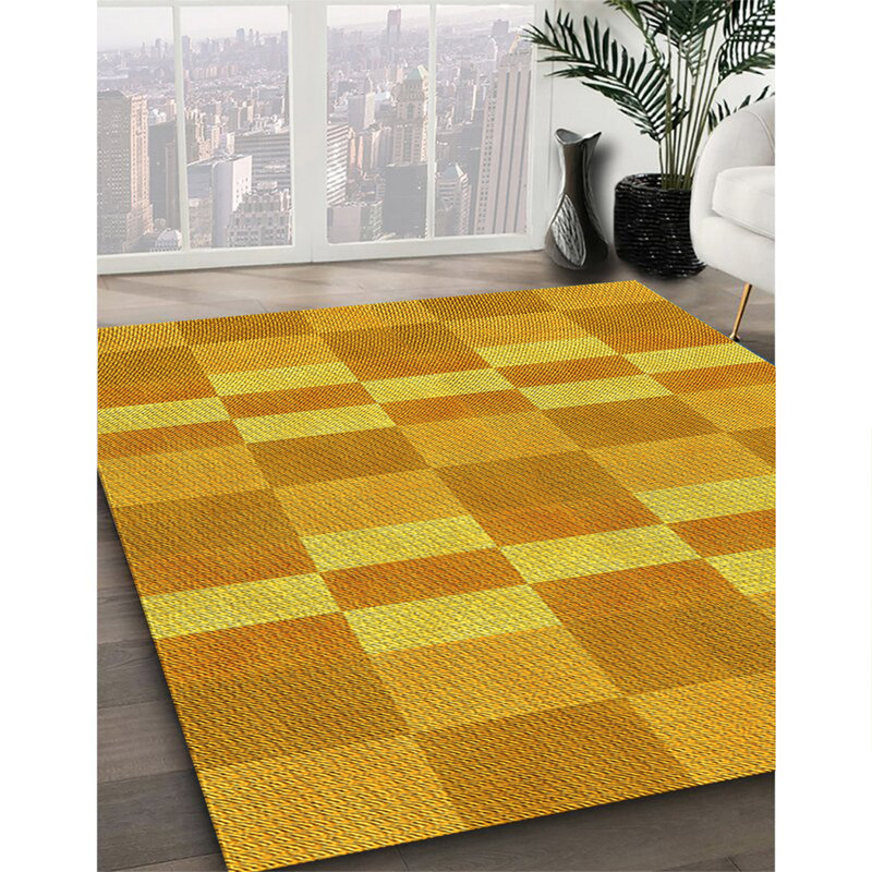 Tapis jaune tissé à la machine Amoriana, Rectangle 8 pi x 10 pi