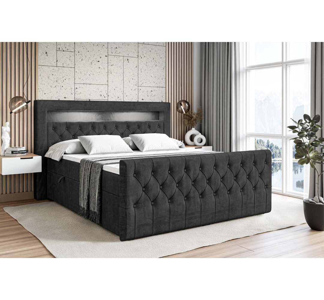 Boxspringbett mit H3 Bonell-Federkernmatratze, Topper und Bettkasten