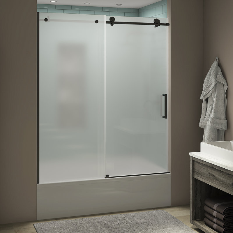 Coraline XL 56" W x 70" H Single Sliding Frameless Tub Door, Matte Black