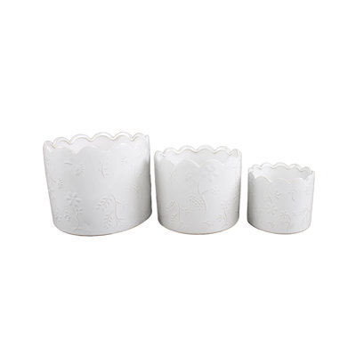 Set Of 3  Scallop Wild Flower Ceramic Pot