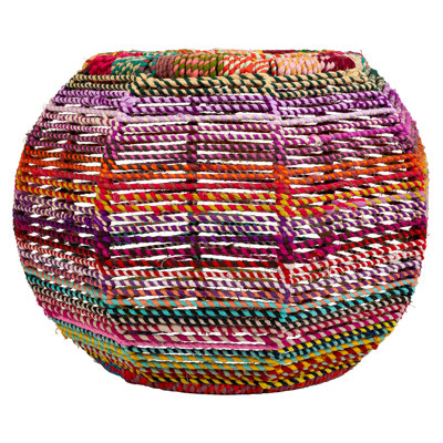 Brevan 30cm Wide Round Striped Pouffe Ottoman