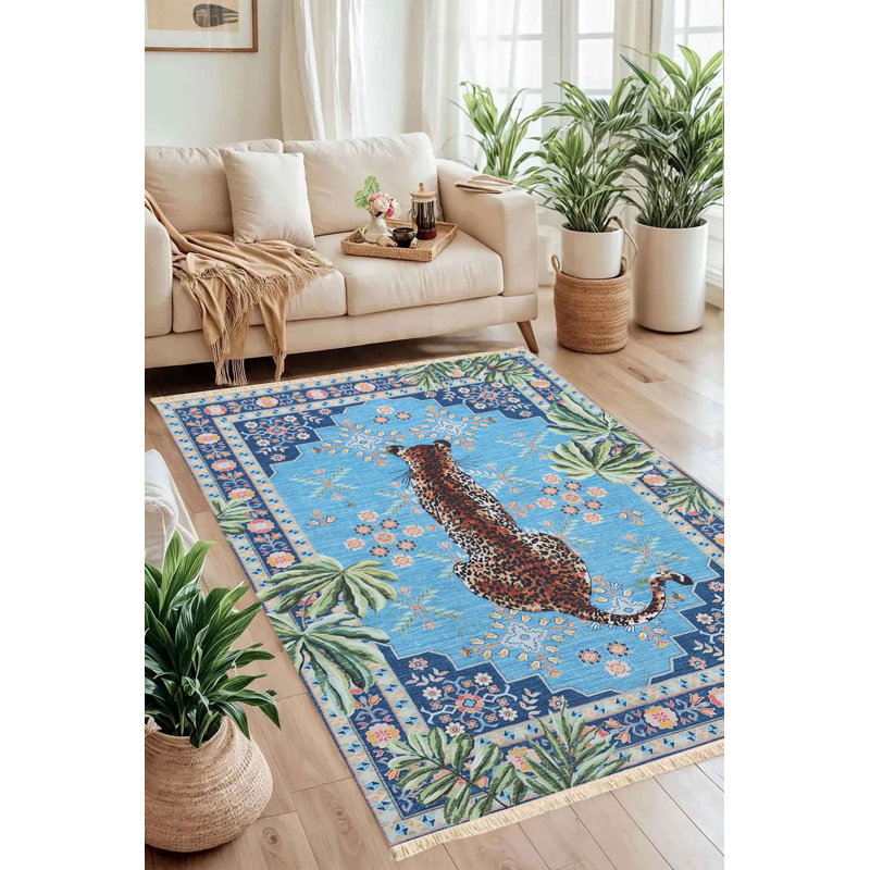 Azure Blue Leopard Oasis Area Rug