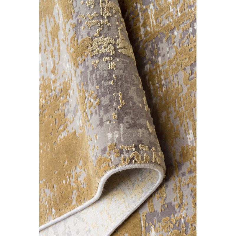 Rectangle Mahoe Abstract Machine Made Power Loomed Viscose Area Rug in Grey/Brown, Rectangle 3'3" x 6'7"