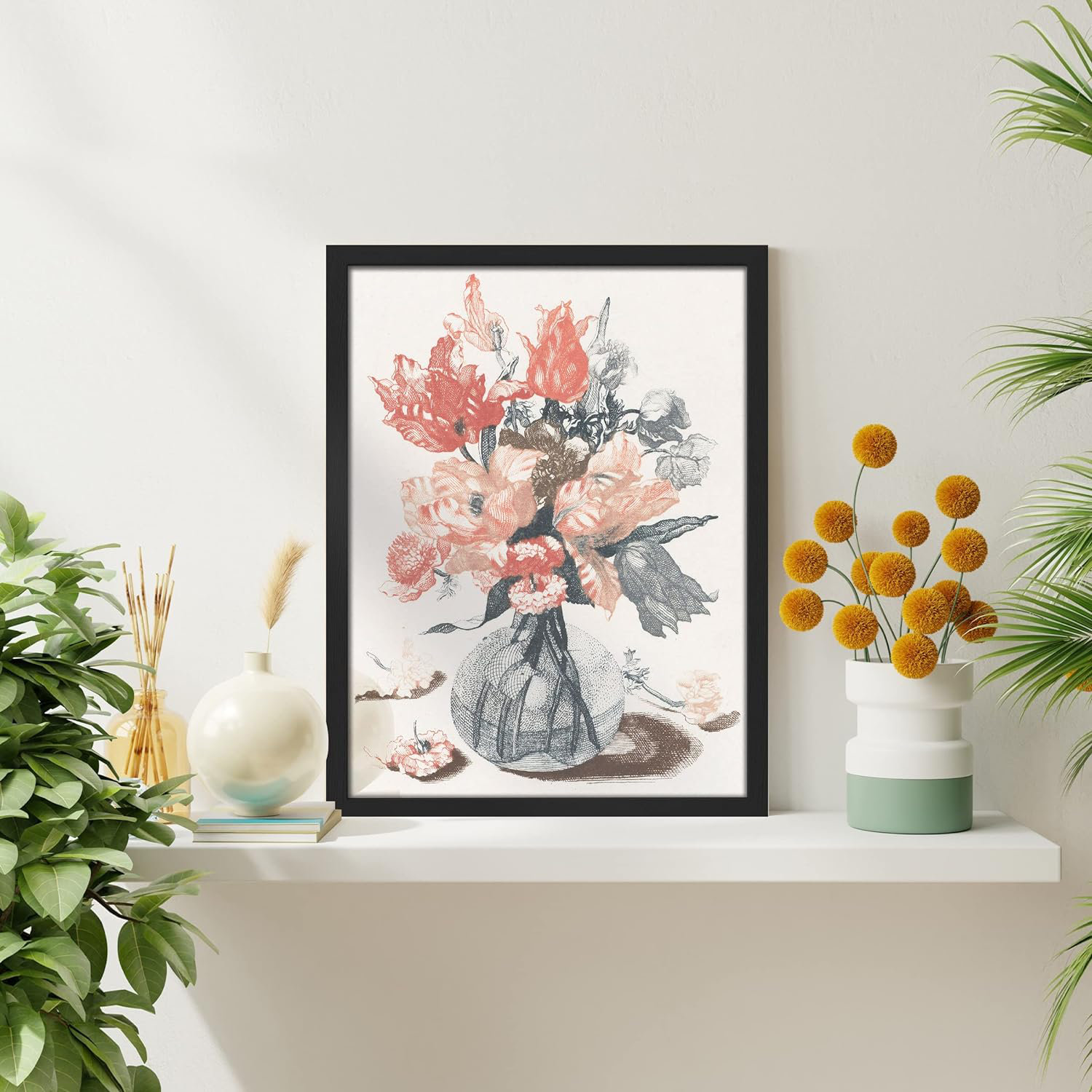 SIGNLEADER Pastel Pink & Blue Flower Bouquet Wall Art Floral Botanical ...