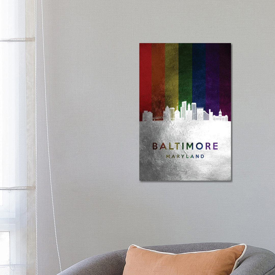 Baltimore Maryland Spectrum Skyline von Adrian Baldovino - Galerie-umwickelte Leinwand Giclée