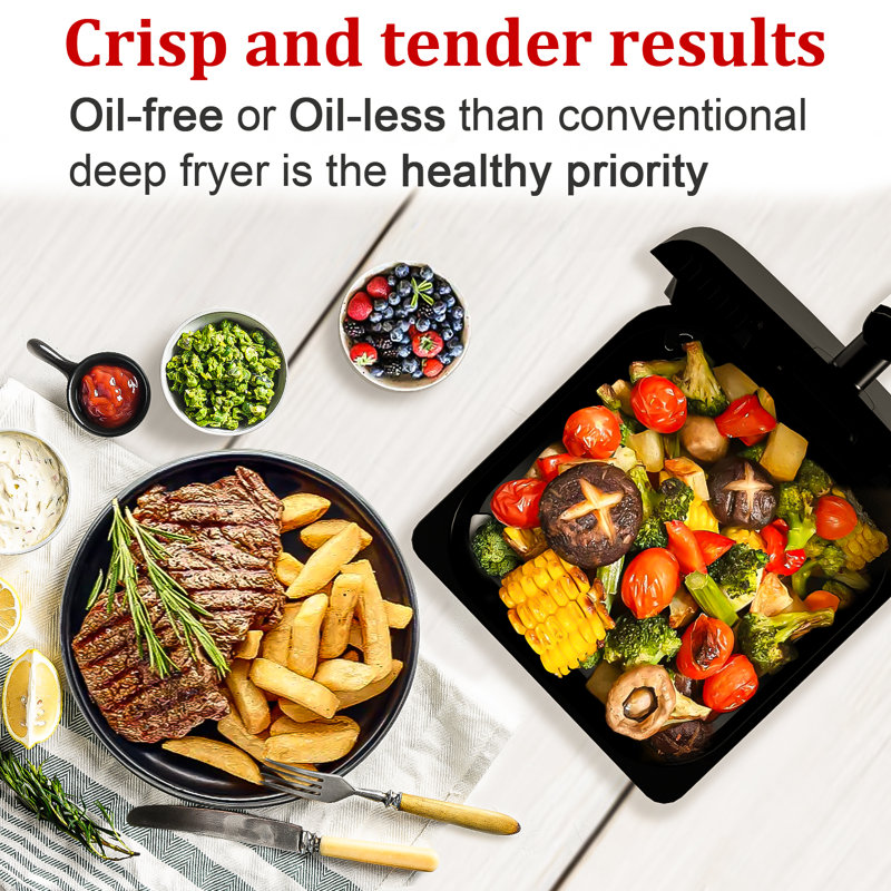 WHALL 6.2QT Air Fryer Oven - Versatile Stainless Steel 12-in-1 Cooking Appliance with LED Smart Touchscreen, 85% Less Fat Cooking, 1600W for Healthier Meals