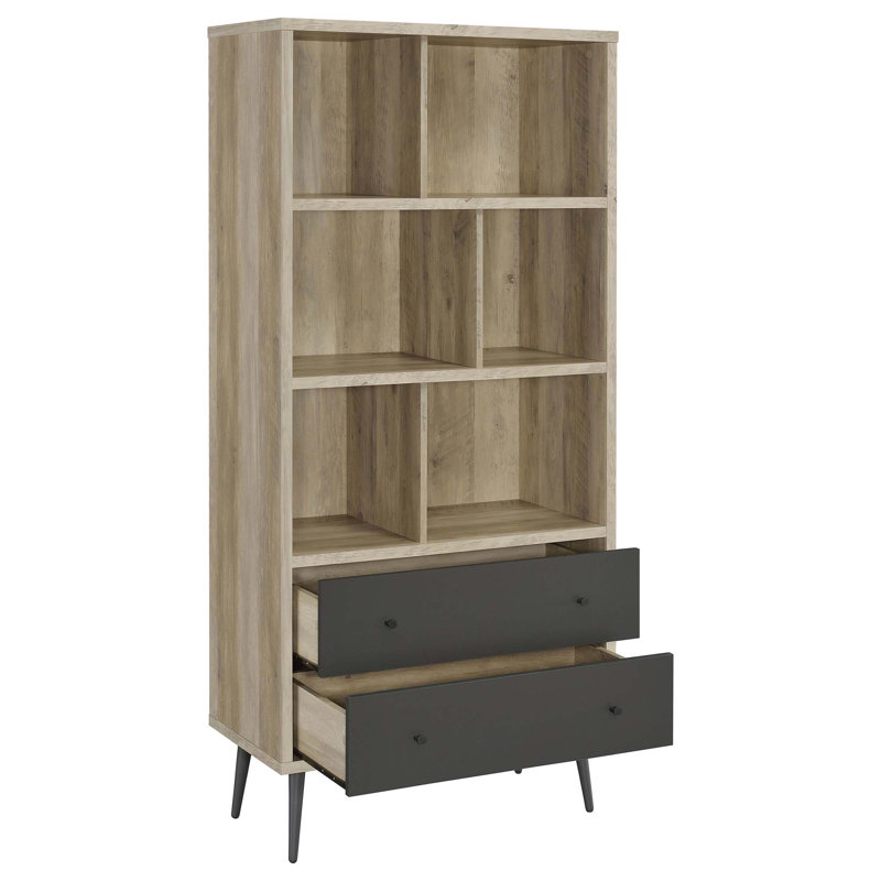 Minerva Distressed Pine 3-Shelf Bookcase With Drawers