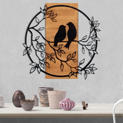 "In Love" Bird Silhouette & Vine Metal And Wood Wall Décor
