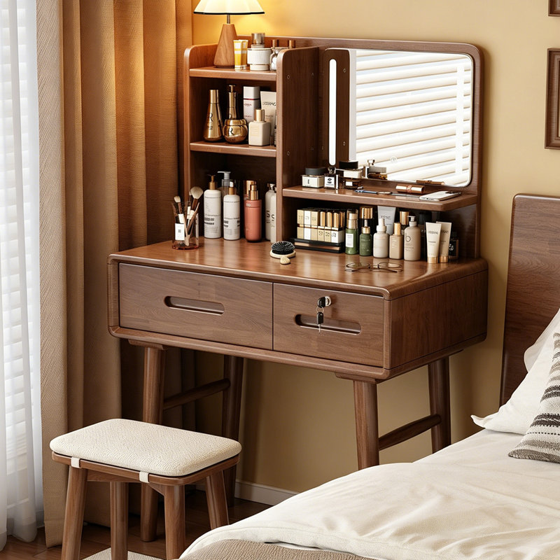 Coiffeuse simple en bois massif de 80 cm avec miroir de maquillage, 45.28" H x31.5" W x15.75" D