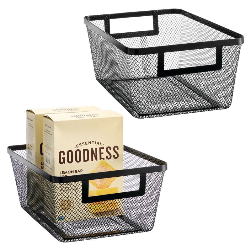 Metal Mesh Pantry Basket with Handles for Kitchen Organization - Storage for Snacks, Spices, Fruits, and Vegetables