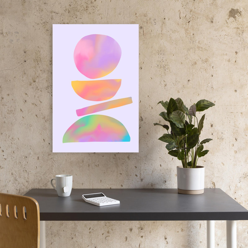 «Abstract Colorful - Mid Century Composition», art mural lilas géométrique abstrait coloré, 18" H x 12" W
