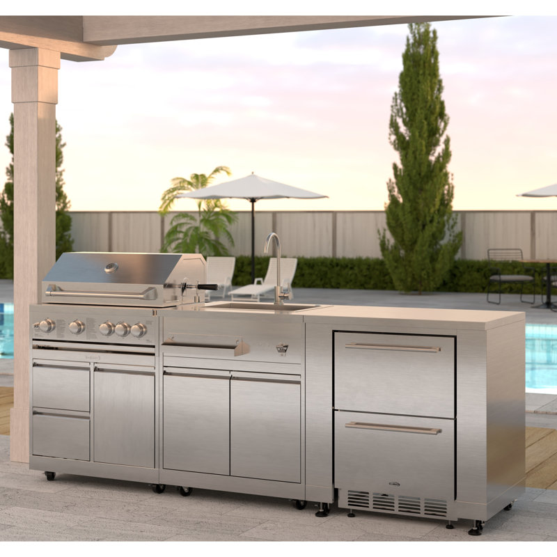KoolMore Outdoor Kitchen Series Modular Kitchen with a 30 in. BBQ Grill And Grill Cabinet, Sink, Refrigerator and Cabinet in Stainless-Steel (KM-OKSKIT-CONFIG116)