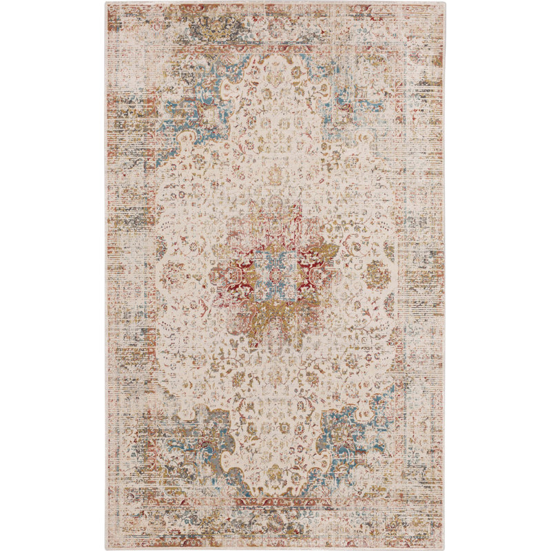 Tapis oriental crème / rouge / bleu Dorset, Rectangle 5 pi x 8 pi