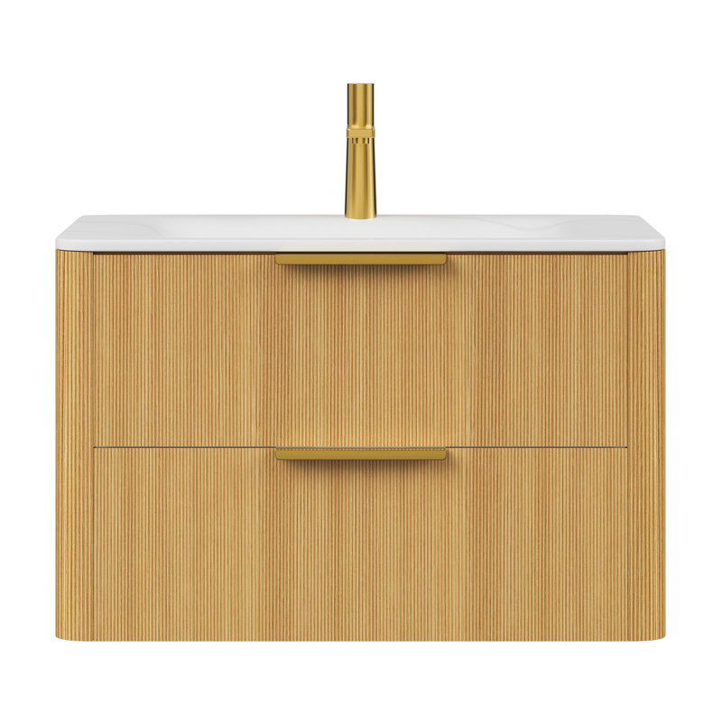 Meuble-lavabo 30 po avec lavabo, armoire de rangement flottante en contreplaqué avec tiroirs, 30", Chêne clair
