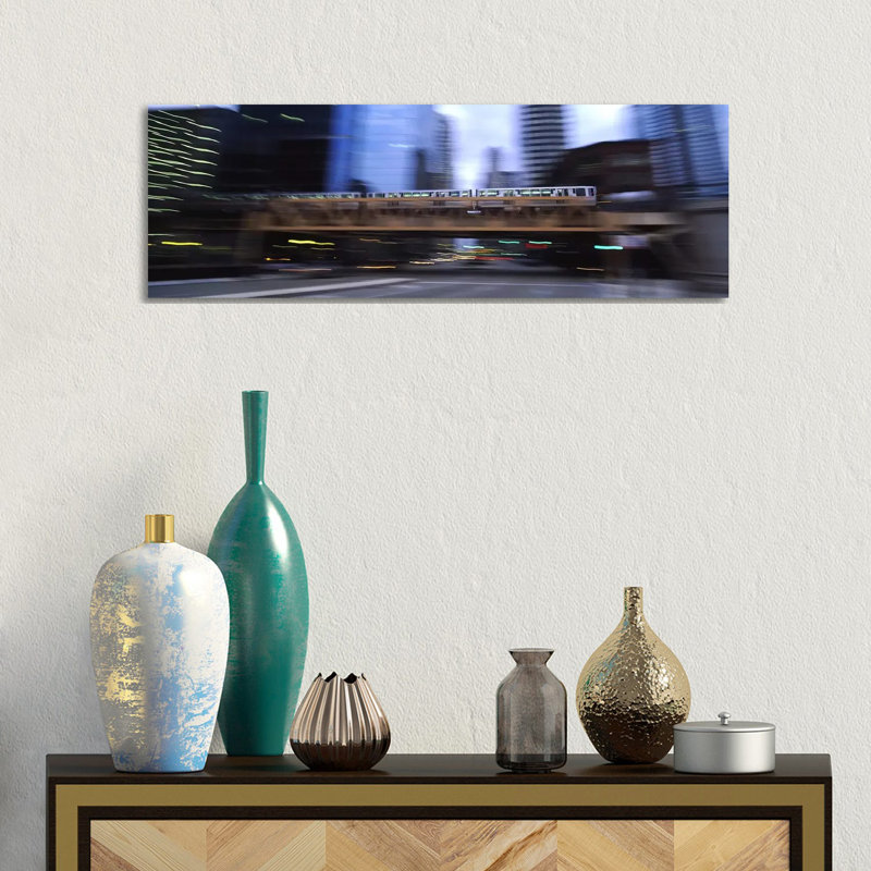Electric Train Crossing A Bridge - Wrapped Canvas Panoramic Print, 30.48 cm H x 91.44 cm W x 3.175 cm D