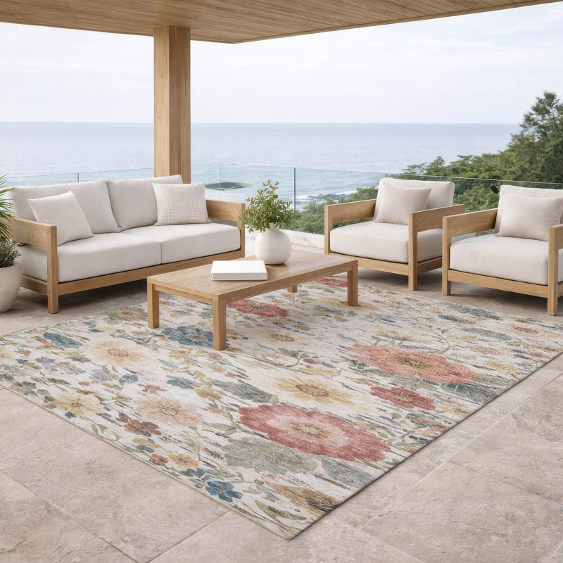 Machine Washable Indoor/Outdoor Chantille ACN2943 Floral Rug, 5' x 7'6"