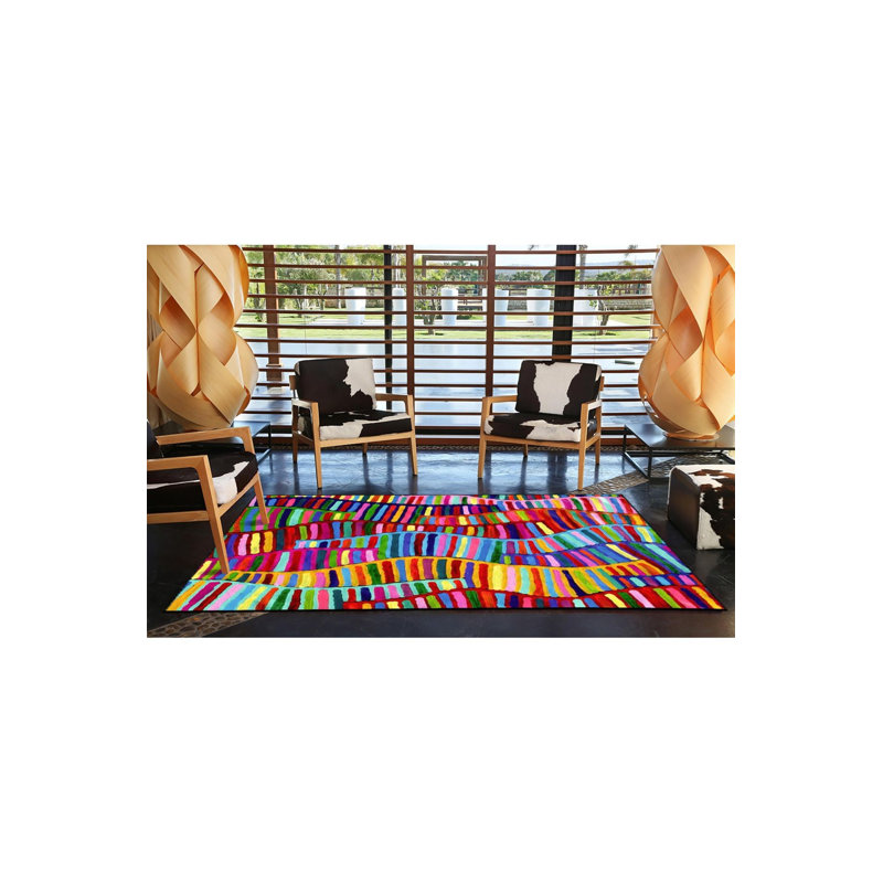 Tapis décoratif multicolore à motif de lignes mixtes, créatif et moderne, Rectangle 3 pi 3 po x 4 pi 11 po