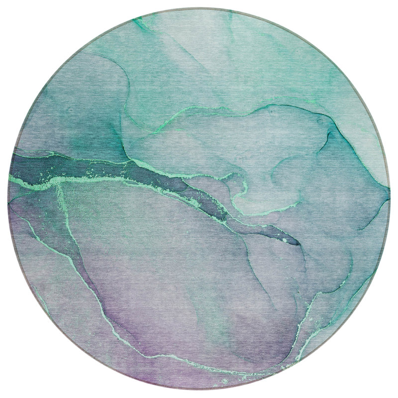 Kyrie Washable Abstract Indoor / Outdoor Rug, Round 8'