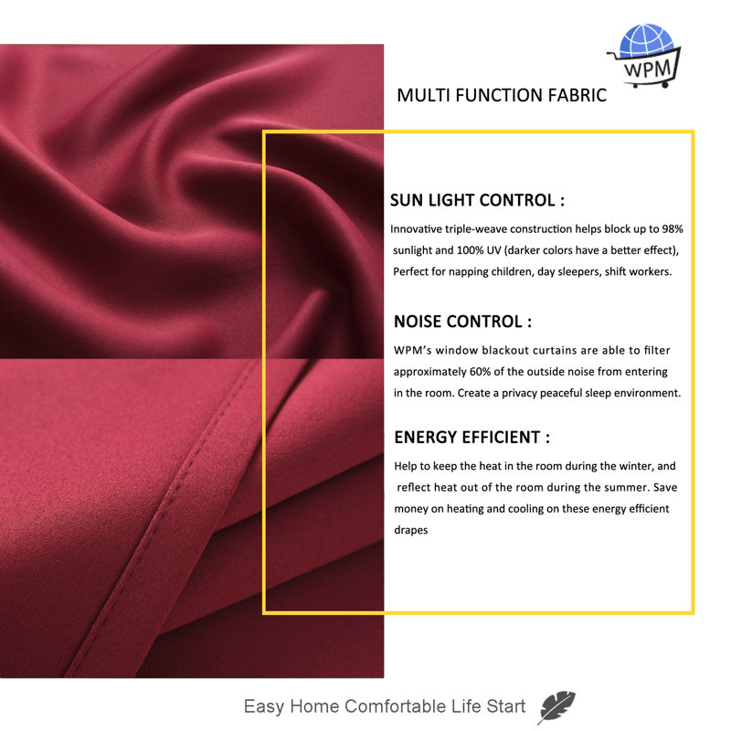 Blackout Drapes Curtains / Drapes Pair, 42" W x 84" L, Burgundy 