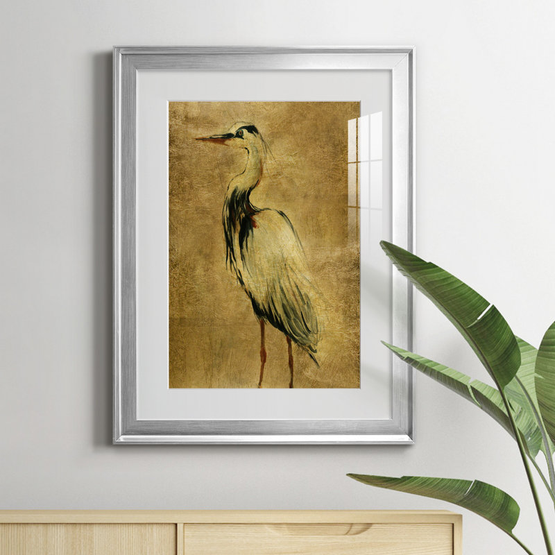 «Gold Crane at Dusk II», peinture sur toile encadrée, H 18,5 po x l 24,5 po x P 1,5 po, Argent