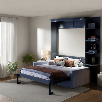 Grand lit escamotable peu encombrant, MDF, gris moderne pour la maison