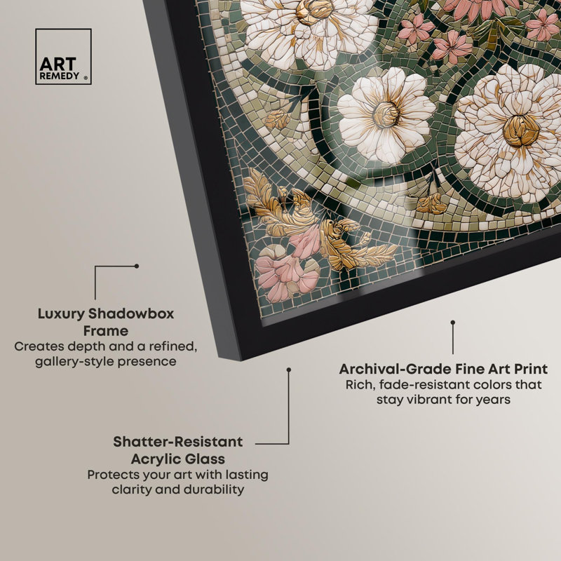 «Tilework Tendril II Bathroom Art Shadowbox» par Art Remedy, H 25 po x l 25 po, Noir