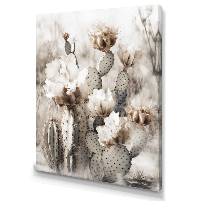 Cream Desert Cactus - Cactus Framed Wall Art, 20" H x 12" W, Wrapped Canvas