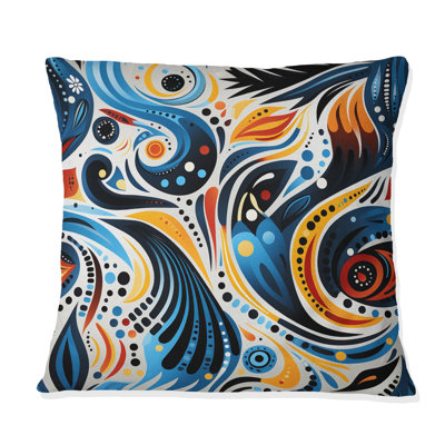 Blue and Orange Tribal Dreams I - Coussin décoratif imprimé